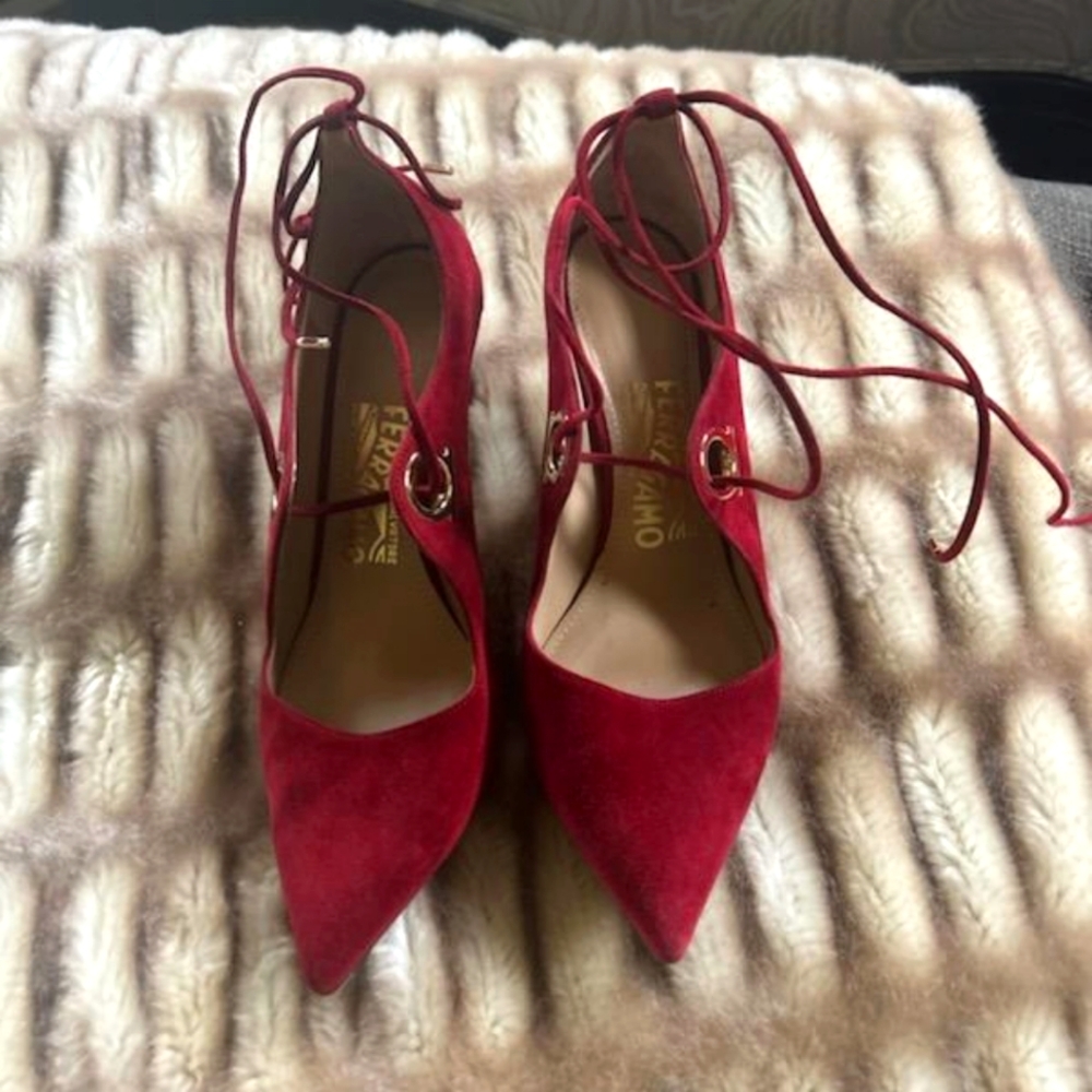 Salvatore Ferragamo Red Suede Pumps 6